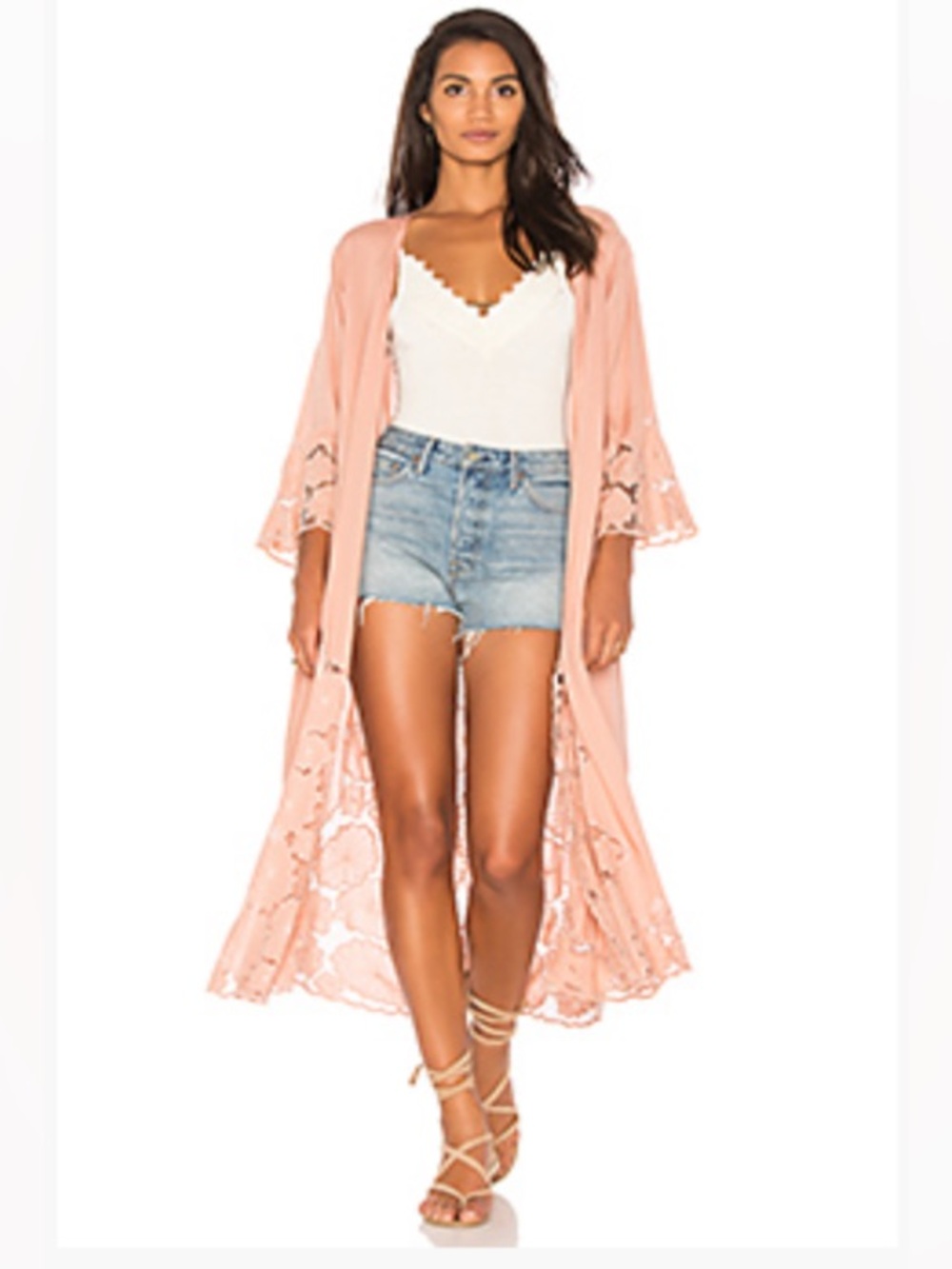 Tiara Hawaii Jagger Kimono Mauve Lace Trim Swim Cover-Up Kimono